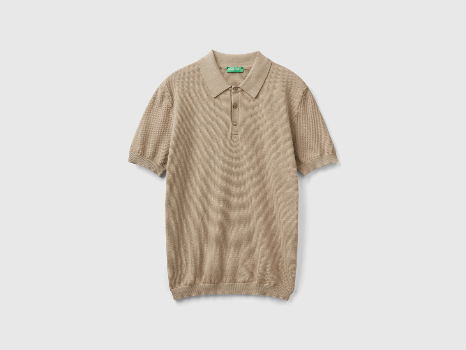 Polo in maglia a manica corta da uomo beige | Benetton Outlet