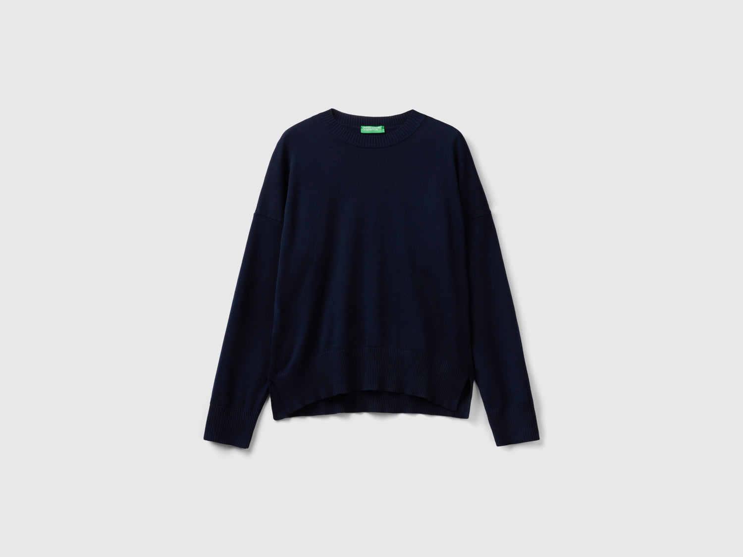 Maglia girocollo in cotone tricot da donna blu scuro | Benetton Outlet