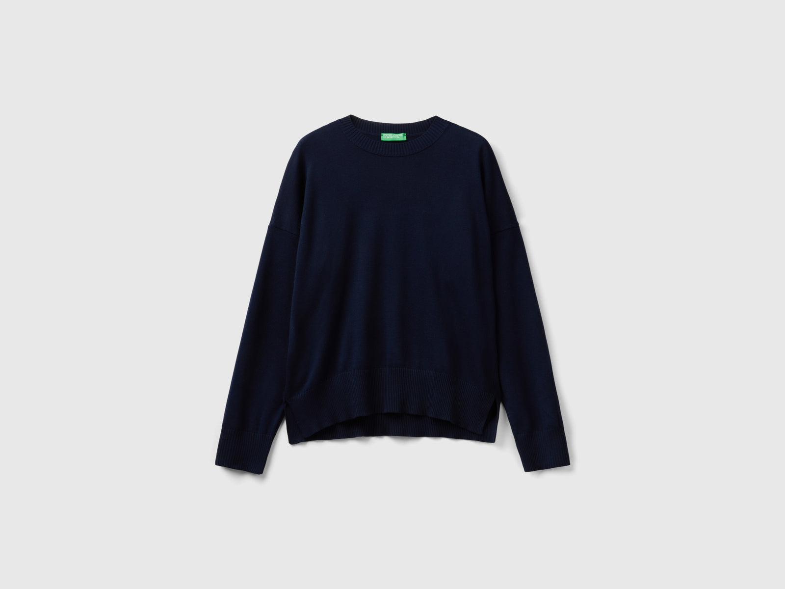 Maglia girocollo in cotone tricot da donna blu scuro | Benetton Outlet