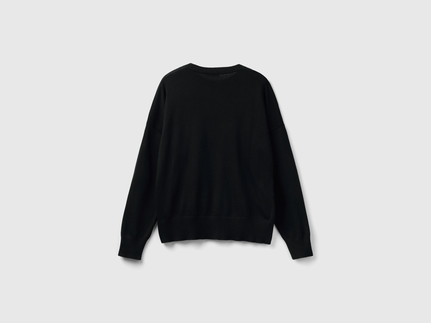 Maglia girocollo in cotone tricot da donna nero | Benetton Outlet