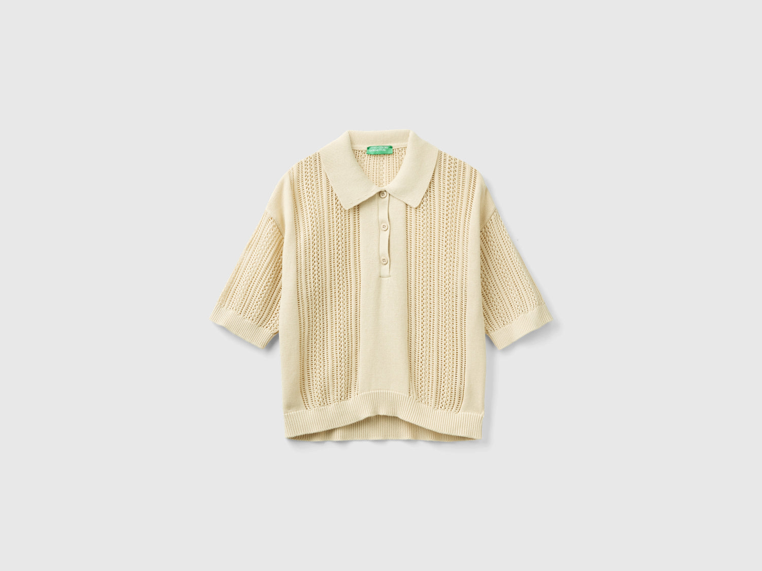 Polo in maglia crochet da donna beige | Benetton Outlet