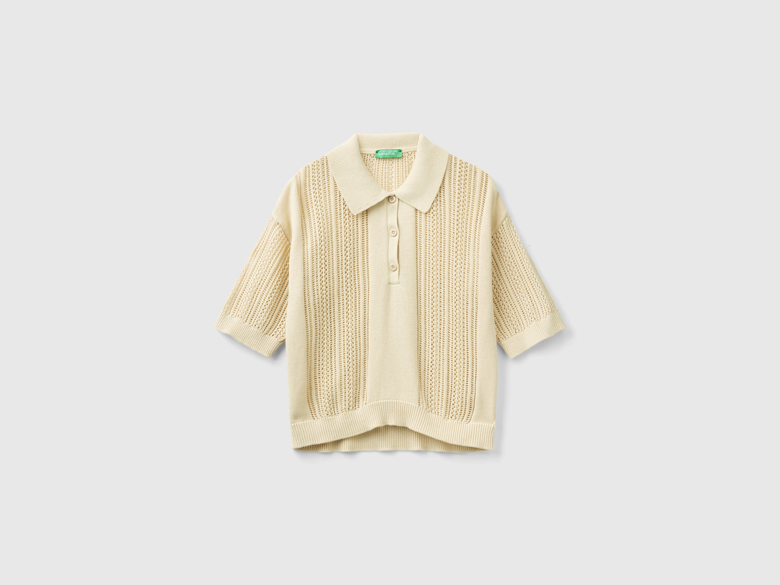 Polo in maglia crochet da donna beige | Benetton Outlet