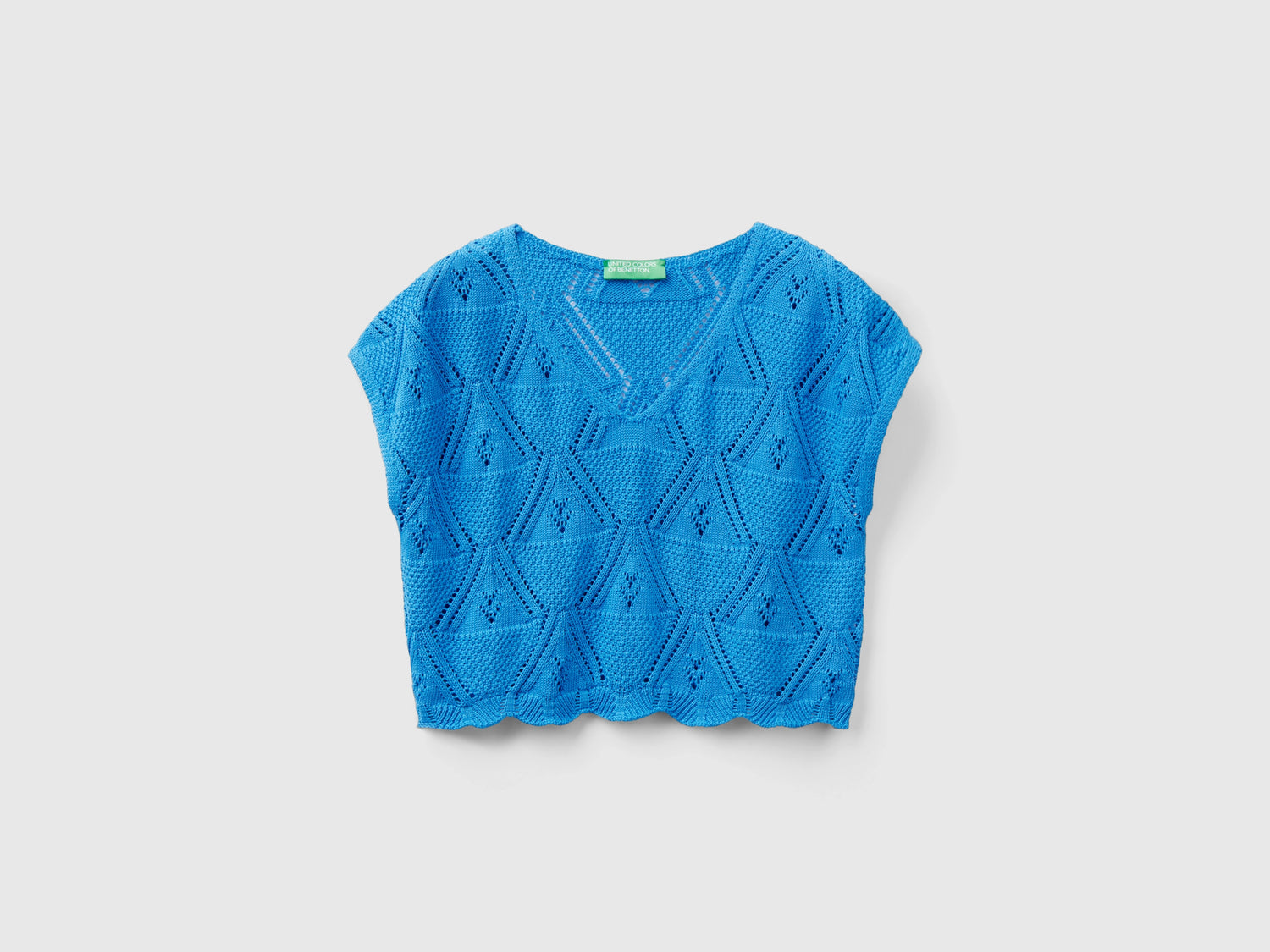 Maglia cropped crochet da donna blu | Benetton Outlet
