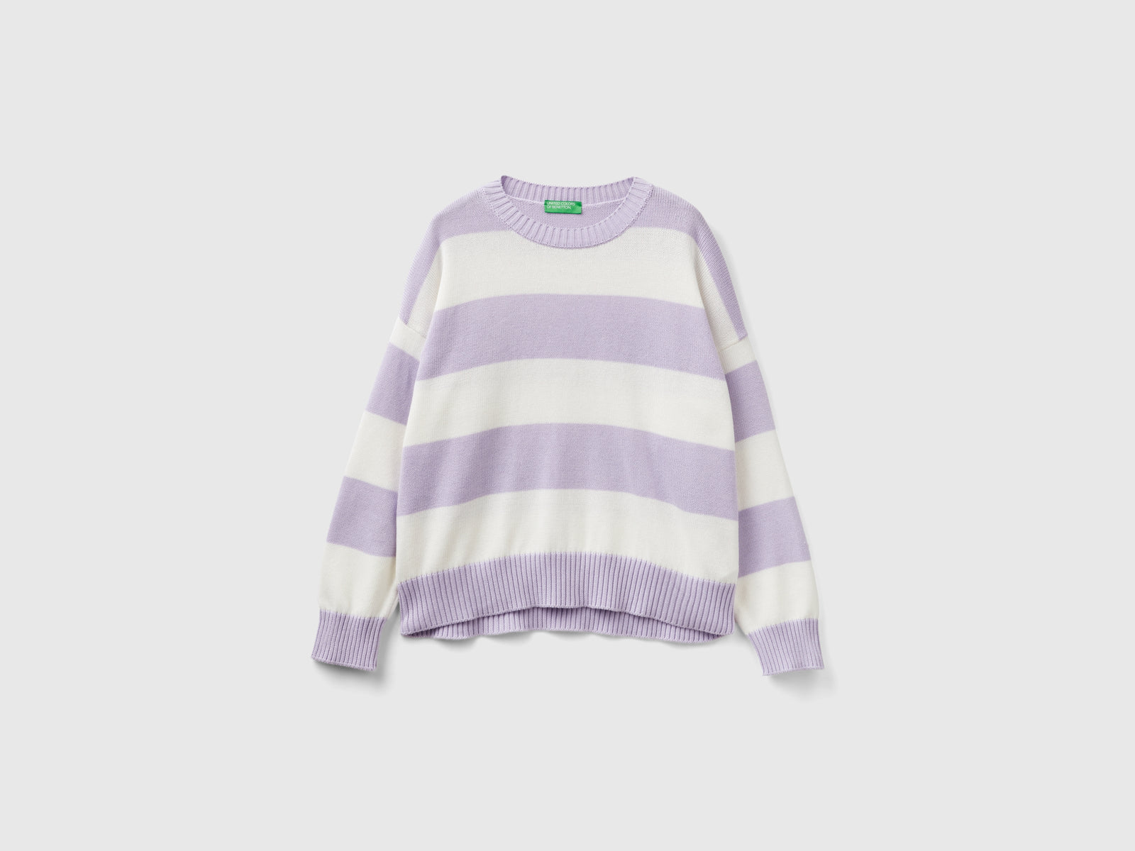 Striped tricot cotton sweater da donna lilla | Benetton Outlet