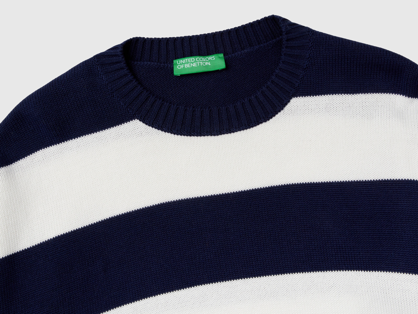 Striped tricot cotton sweater da donna blu scuro 3 | Benetton Outlet