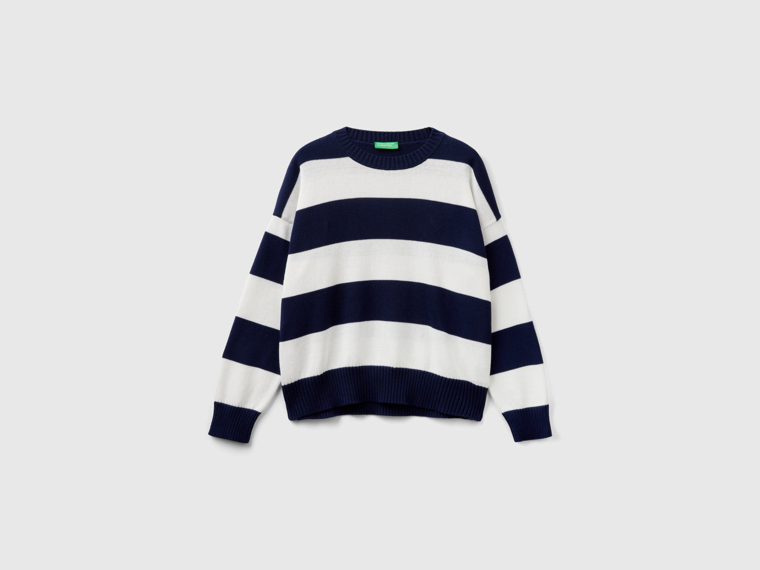 Maglia a righe in cotone tricot da donna blu scuro | Benetton Outlet