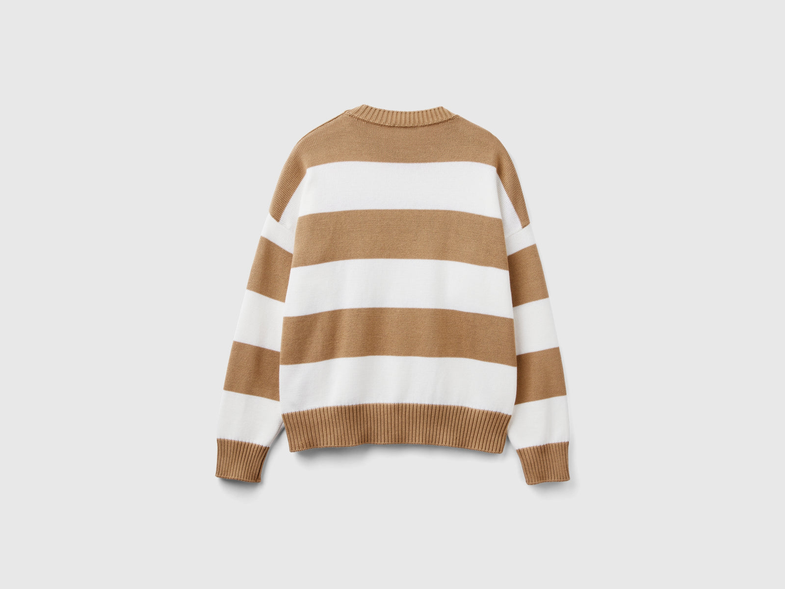 Maglia a righe in cotone tricot da donna cammello 2 | Benetton Outlet