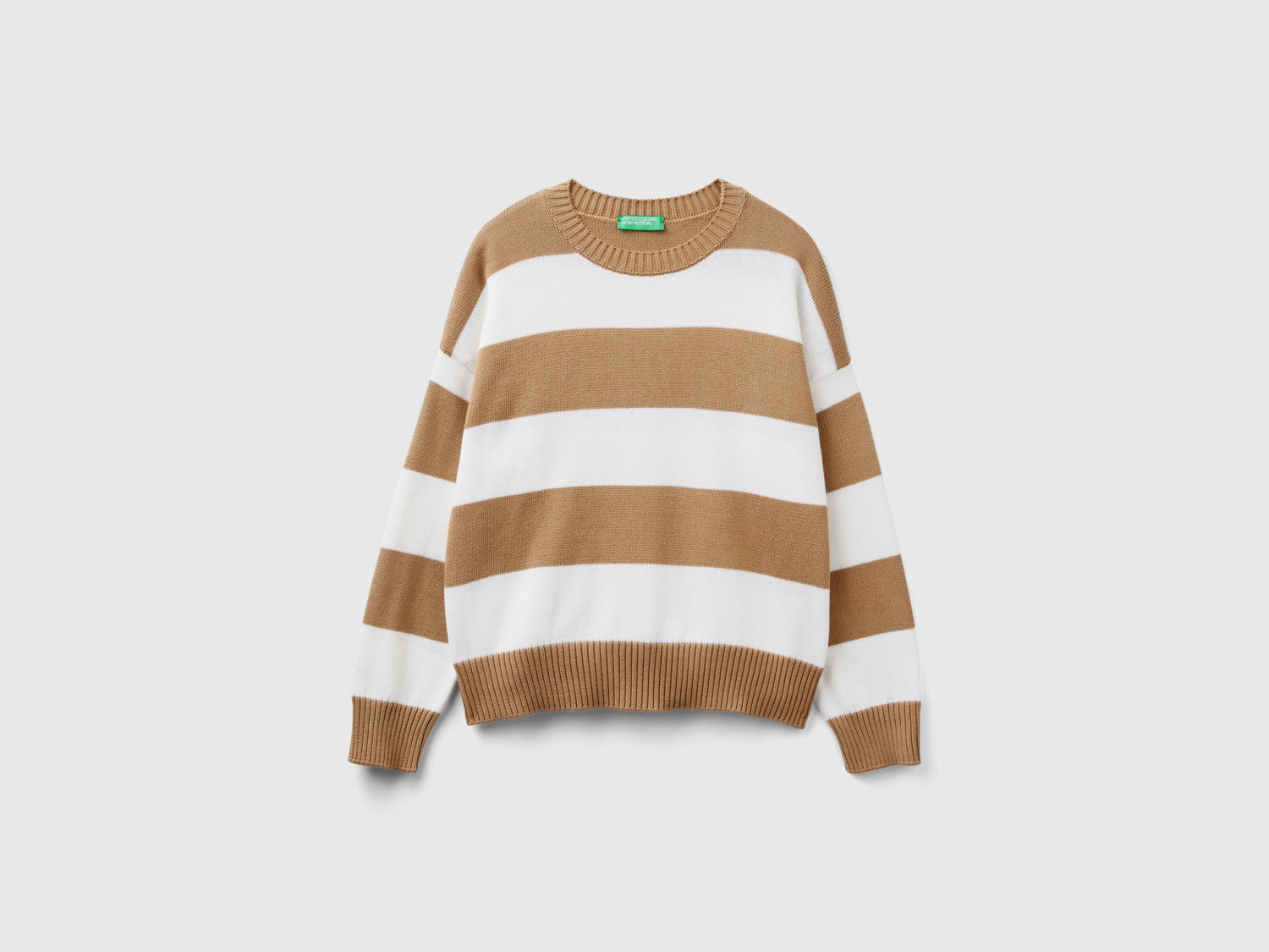 Striped tricot cotton sweater da donna cammello | Benetton Outlet