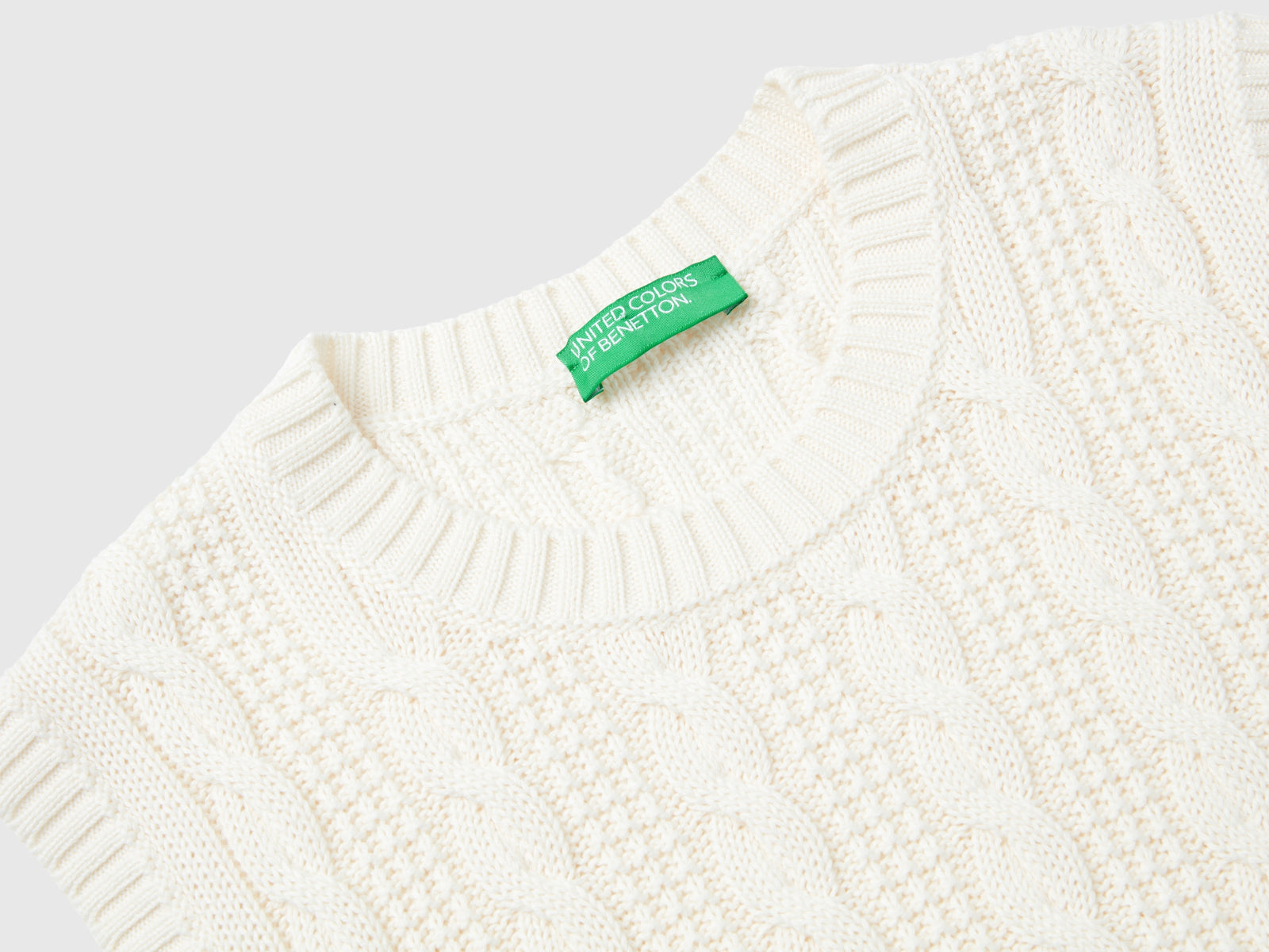 Gilet cropped a trecce da donna bianco panna 3 | Benetton Outlet