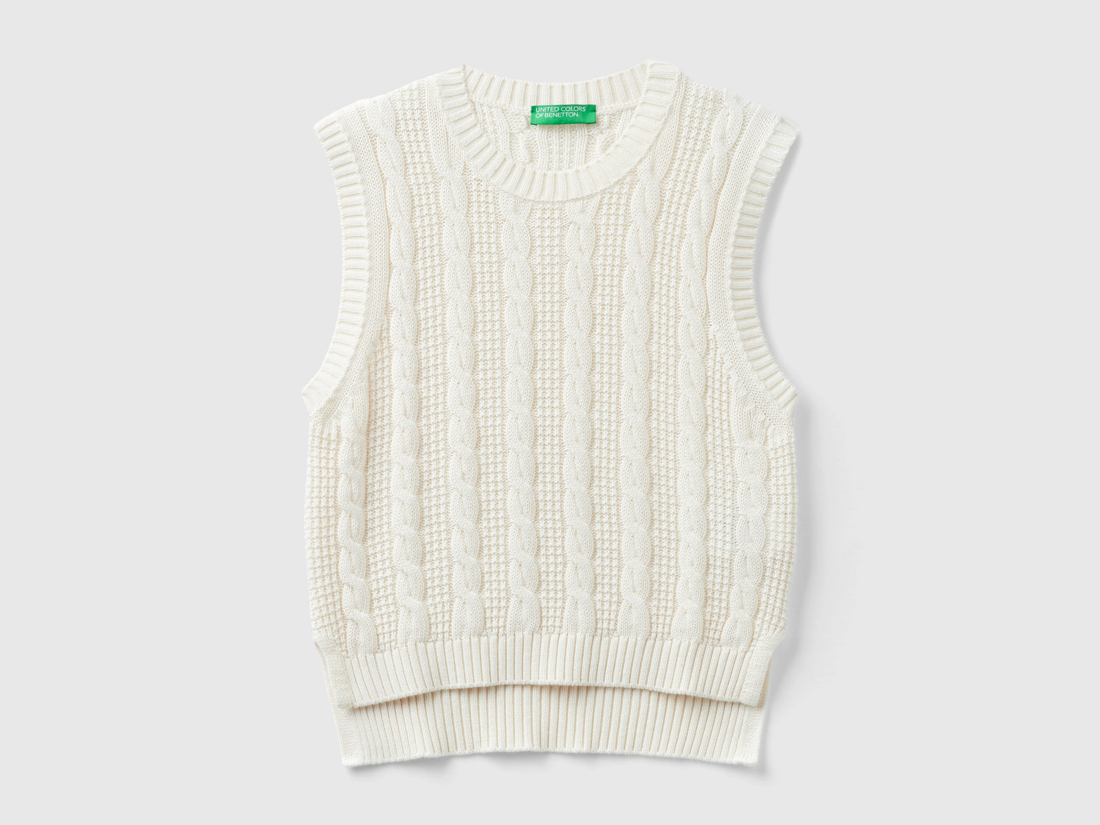 Gilet cropped a trecce da donna bianco panna | Benetton Outlet