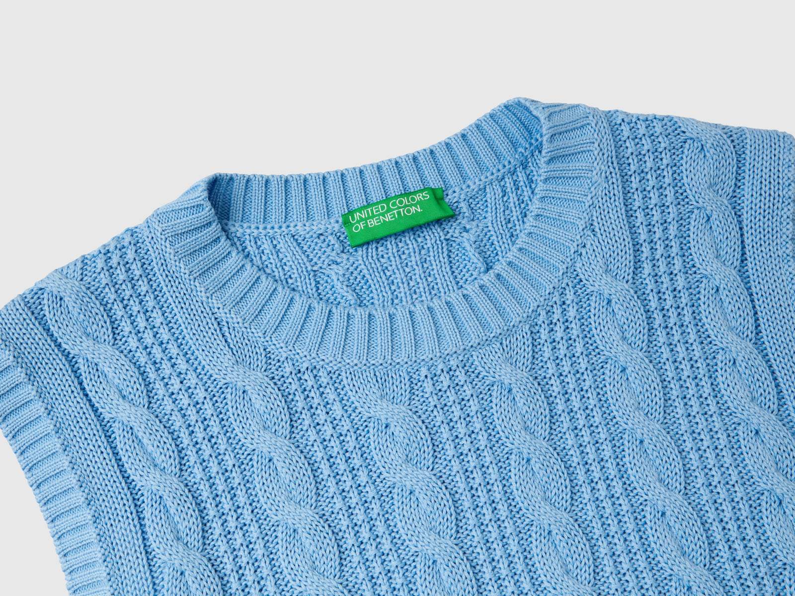 Gilet cropped a trecce da donna azzurro 3 | Benetton Outlet