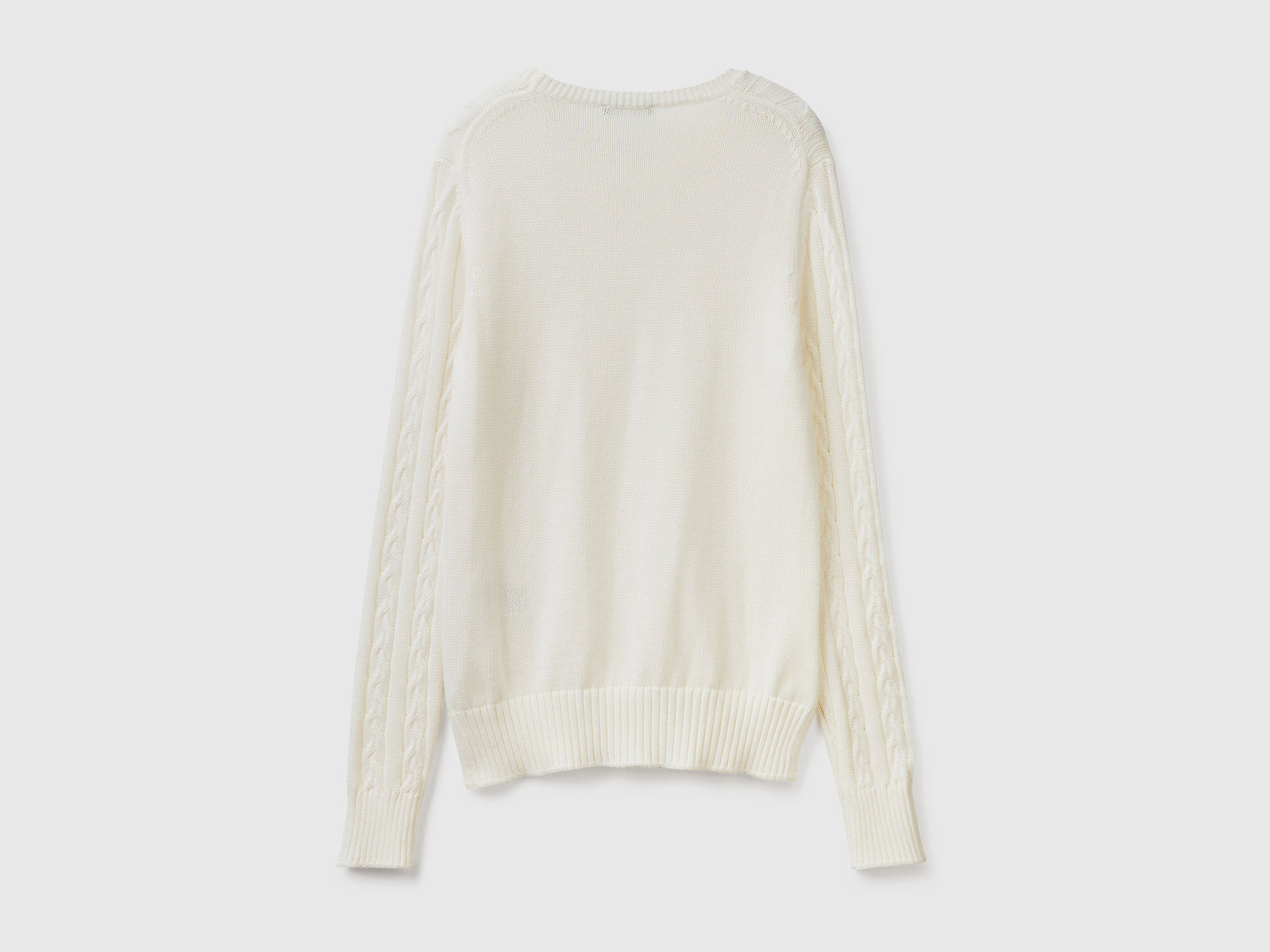 Maglia a trecce 100% cotone da donna bianco panna 2 | Benetton Outlet