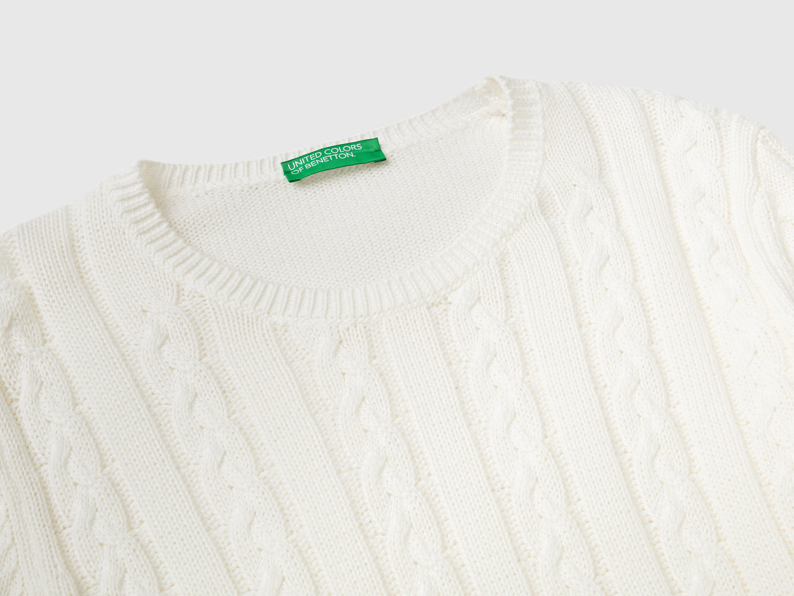 Maglia a trecce 100% cotone da donna bianco panna 3 | Benetton Outlet