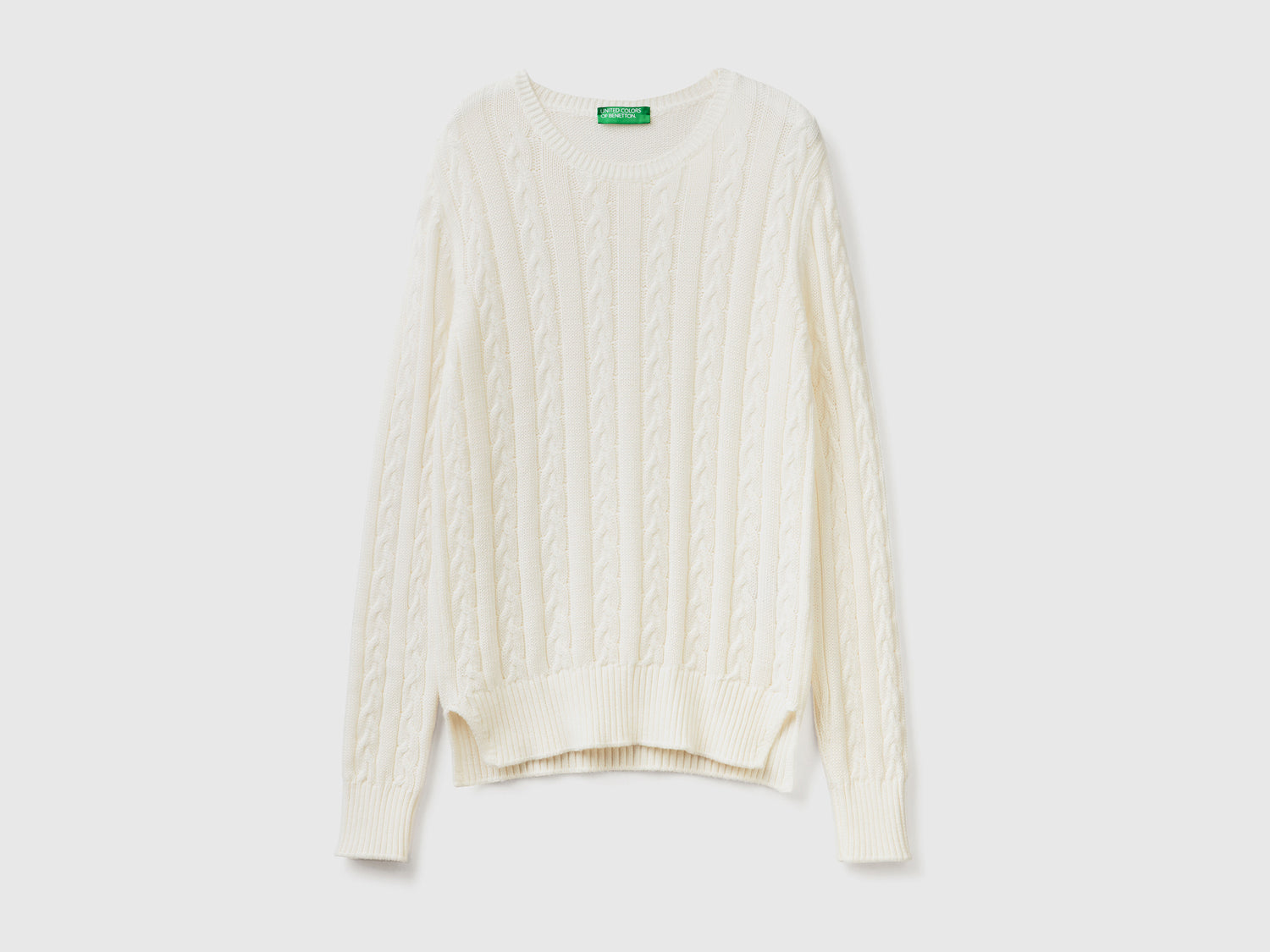 Maglia a trecce 100% cotone da donna bianco panna | Benetton Outlet