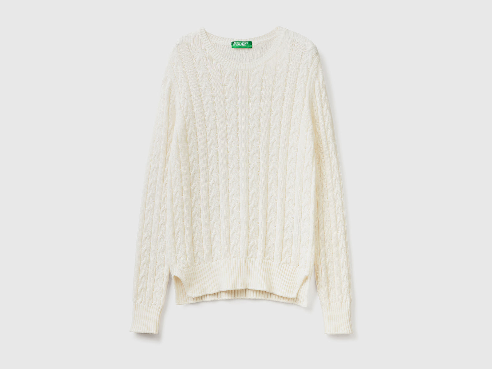 Maglia a trecce 100% cotone da donna bianco panna | Benetton Outlet