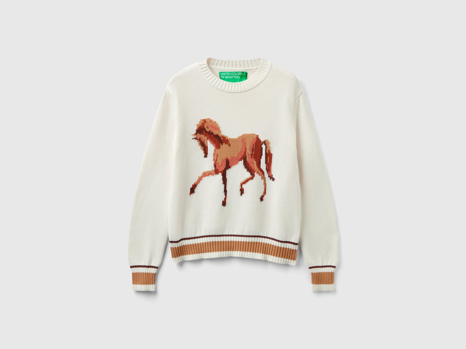 Maglia con intarsio cavallo da donna bianco panna | Benetton Outlet