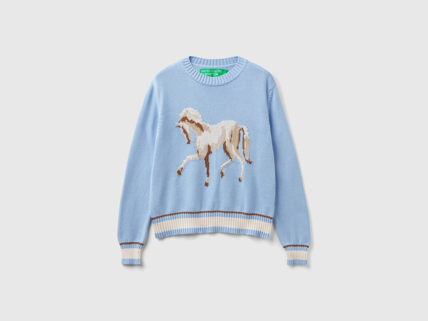 Maglia con intarsio cavallo da donna celeste | Benetton Outlet