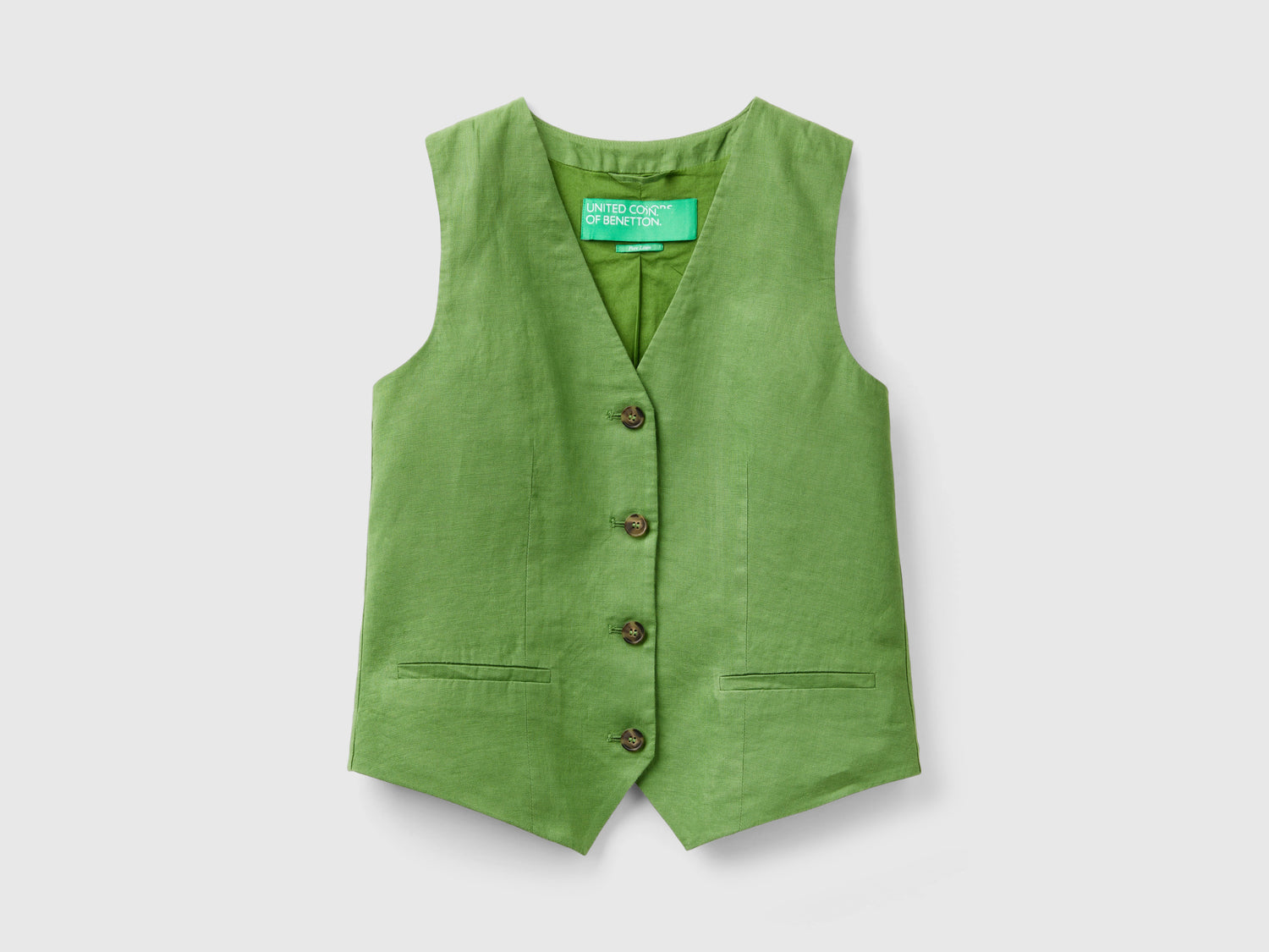 Gilet in puro lino da donna verde militare | Benetton Outlet