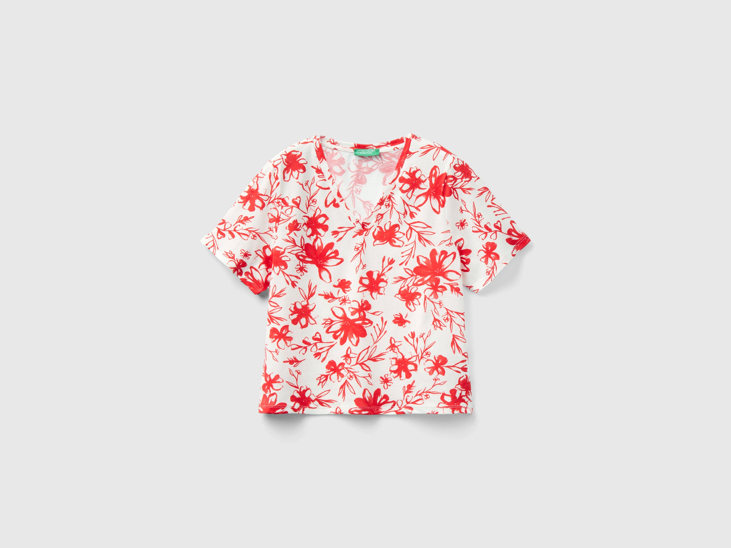 T-shirt fantasia in cotone a fibra lunga da donna bianco panna | Benetton Outlet