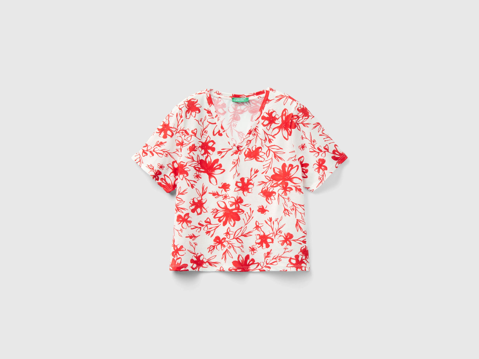 T-shirt fantasia in cotone a fibra lunga da donna bianco panna | Benetton Outlet