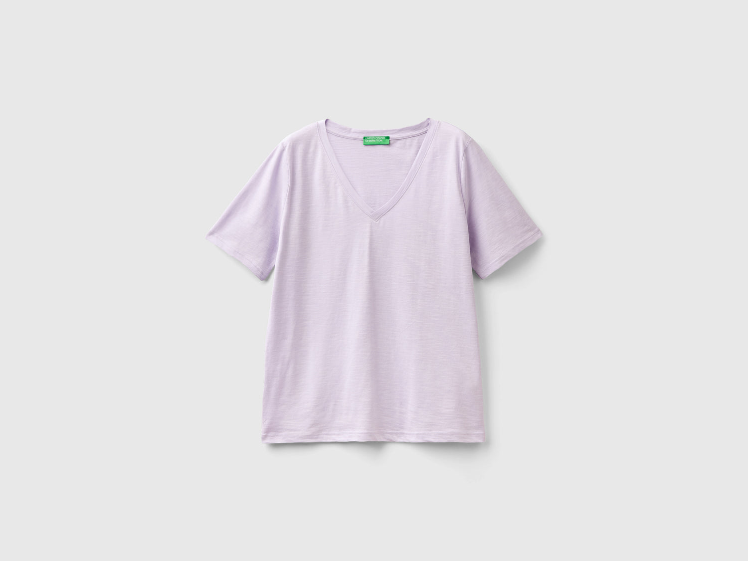 T-shirt scollo a V in cotone fiammato da donna lilla | Benetton Outlet