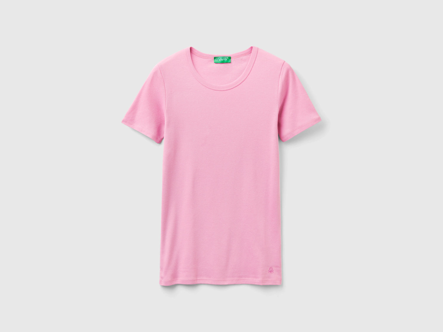 T-shirt in cotone a fibra lunga da donna rosa pastello | Benetton Outlet