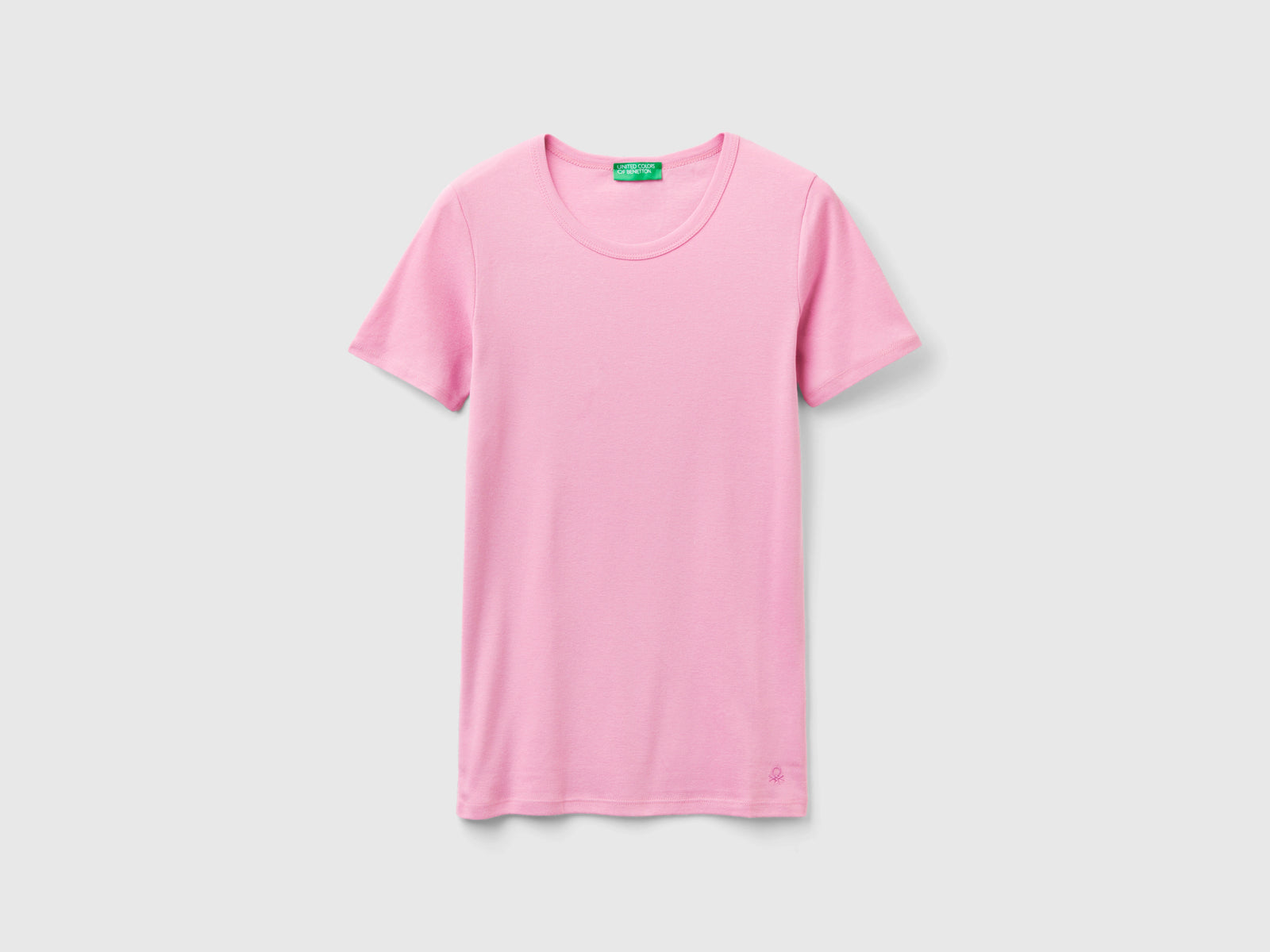 T-shirt in cotone a fibra lunga da donna rosa pastello | Benetton Outlet