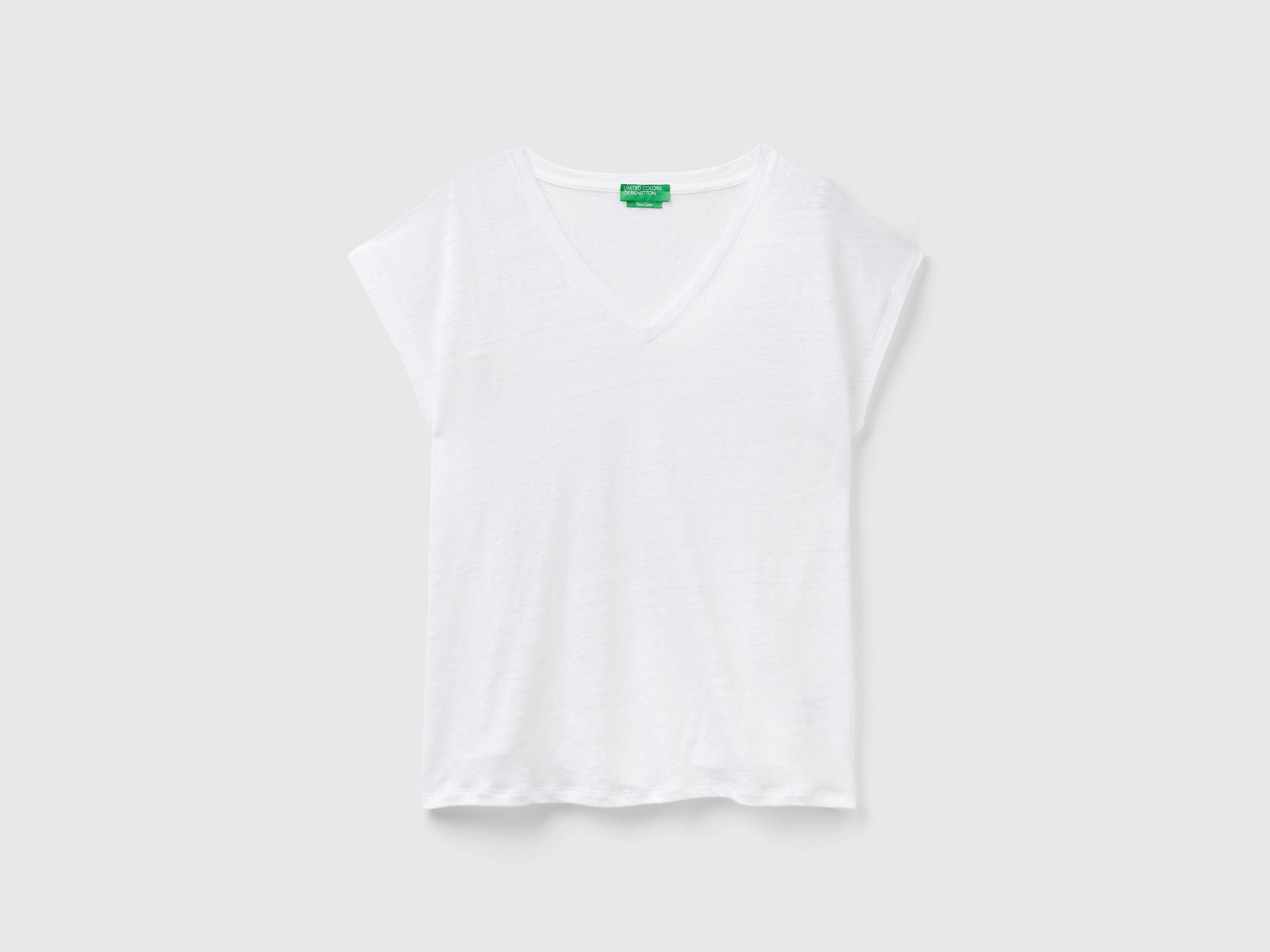 Pure linen V-neck T-shirt da donna bianco | Benetton Outlet