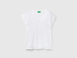 Pure linen V-neck T-shirt