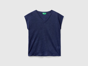 Pure linen V-neck T-shirt