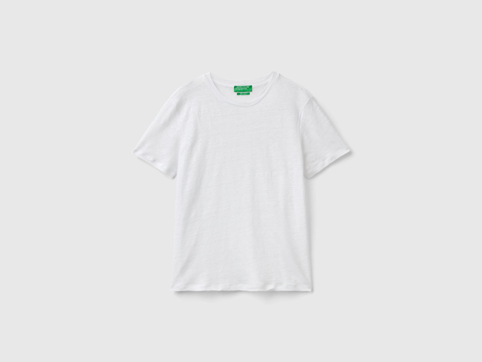Maglietta girocollo in puro lino da donna bianco | Benetton Outlet