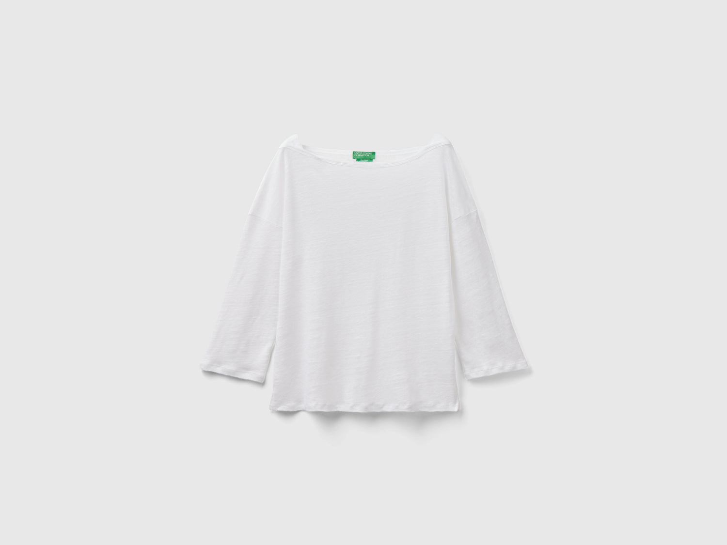 T-shirt manica a 3/4 in puro lino da donna bianco | Benetton Outlet