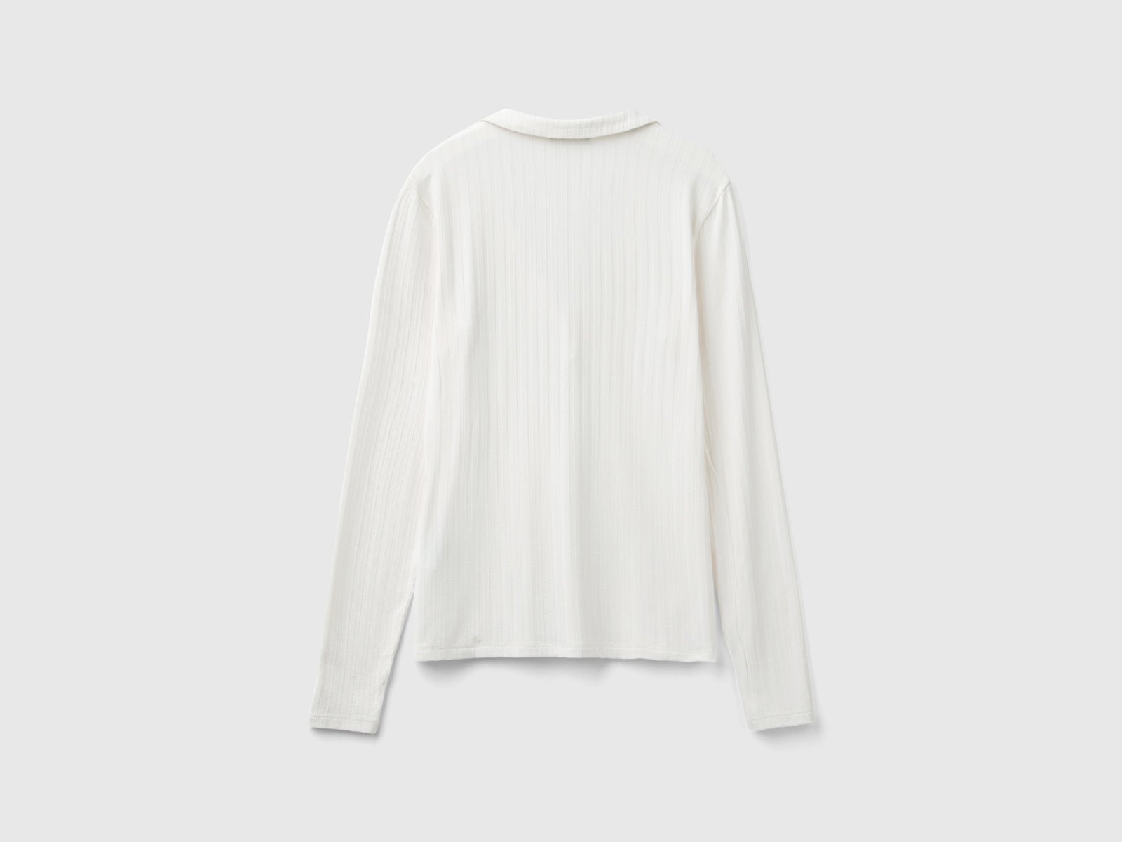 T-shirt a costine con colletto da donna bianco panna 2 | Benetton Outlet