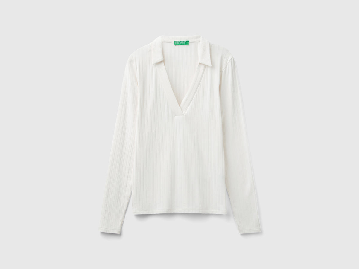 T-shirt a costine con colletto