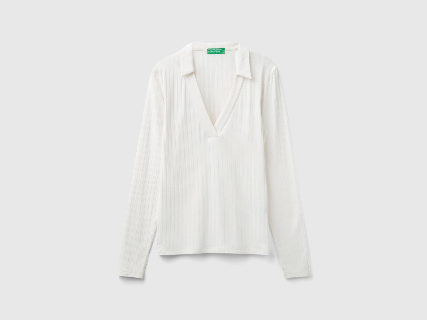 T-shirt a costine con colletto da donna bianco panna | Benetton Outlet