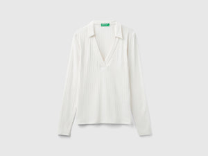 T-shirt a costine con colletto
