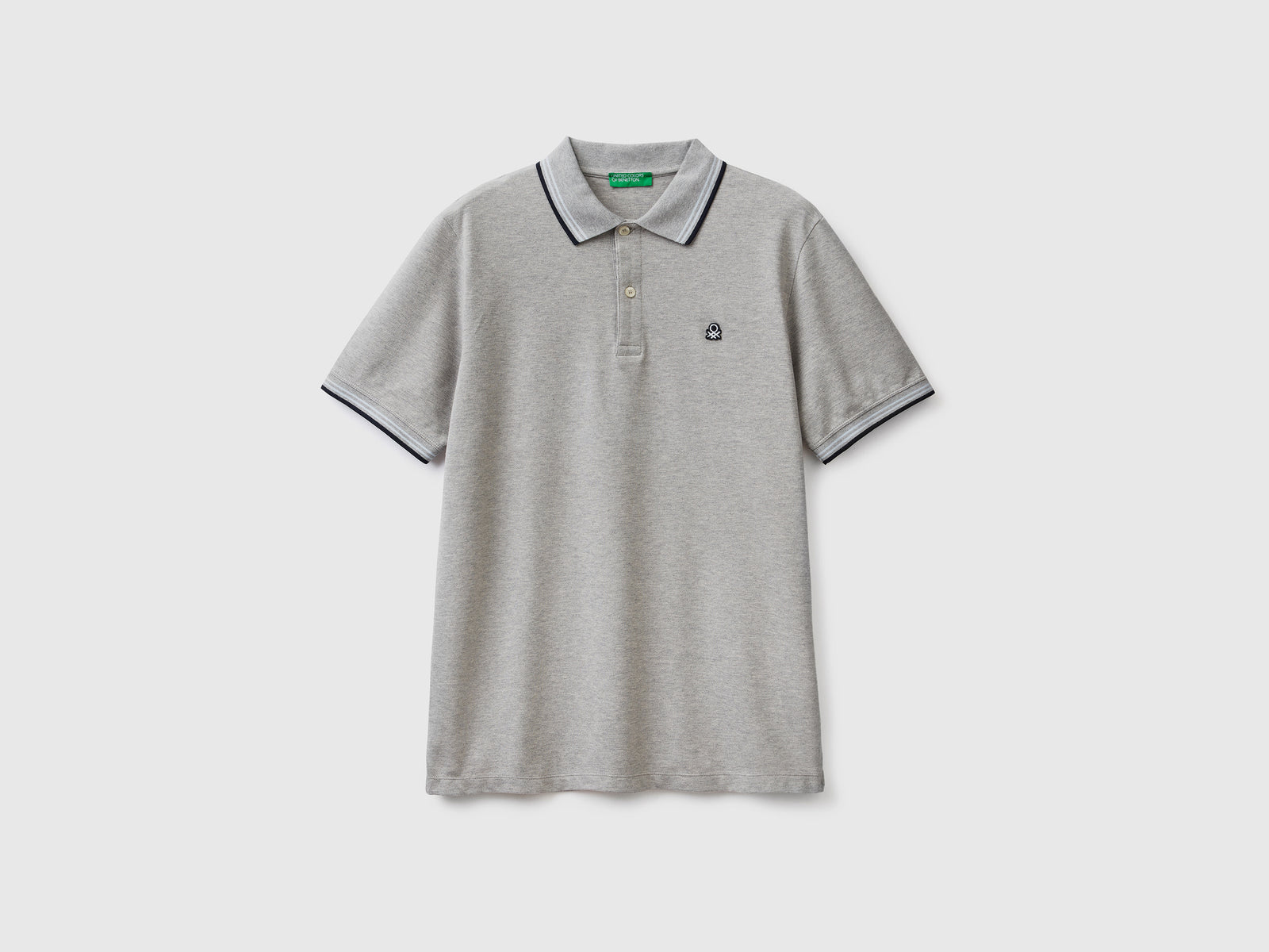 Polo a manica corta in cotone stretch da uomo grigio chiaro | Benetton Outlet