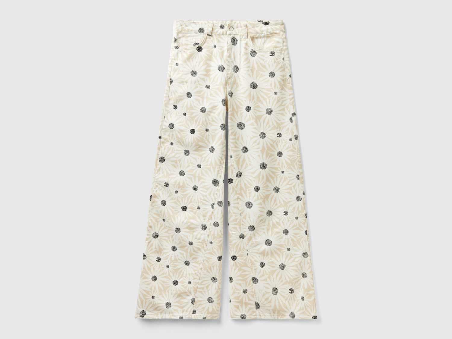 Wide trousers with floral print da donna bianco panna | Benetton Outlet