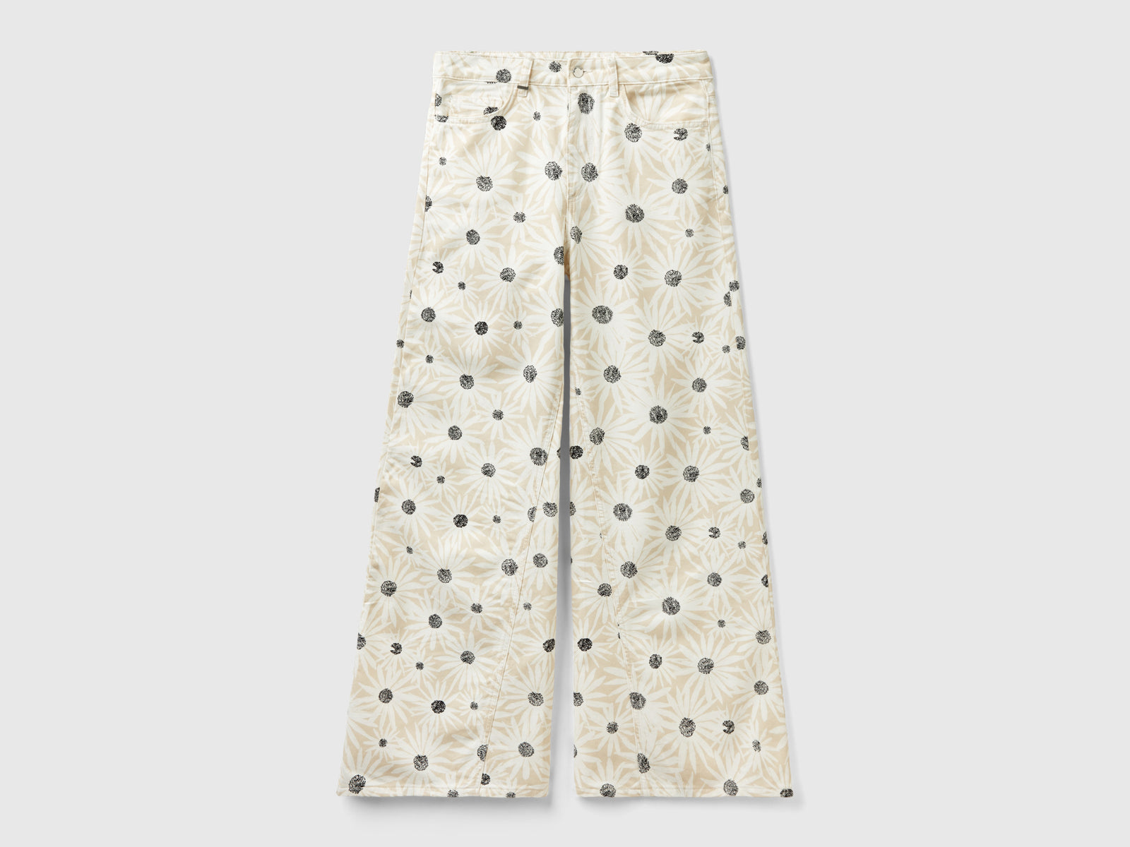 Wide trousers with floral print da donna bianco panna | Benetton Outlet
