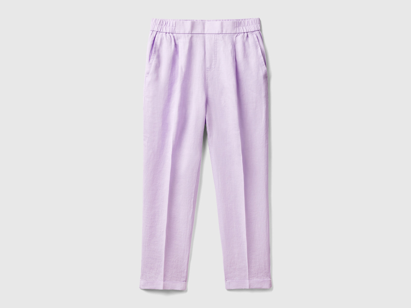 Pantaloni cropped in 100% lino da donna lilla | Benetton Outlet
