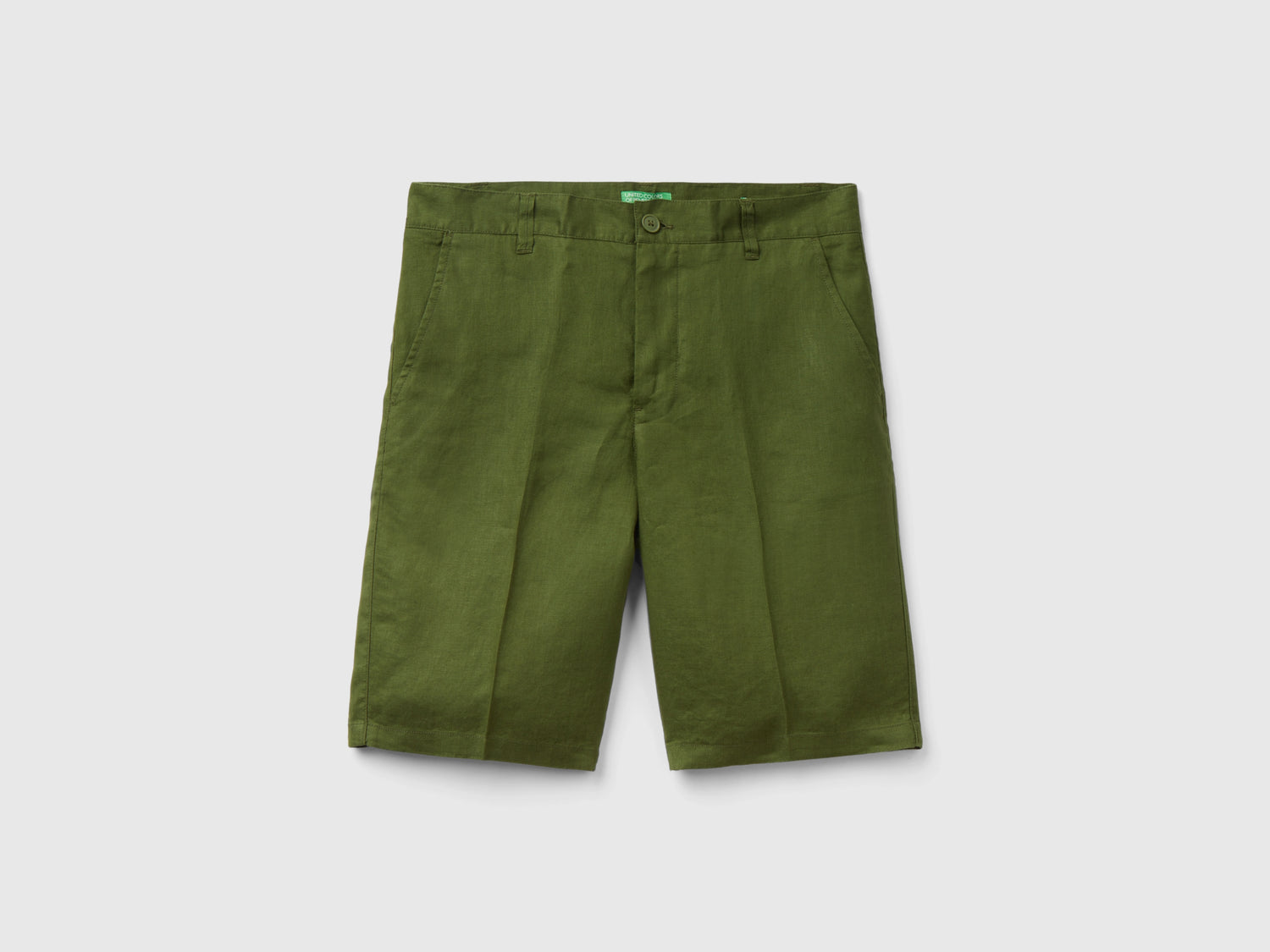Bermuda in puro lino da uomo verde militare | Benetton Outlet