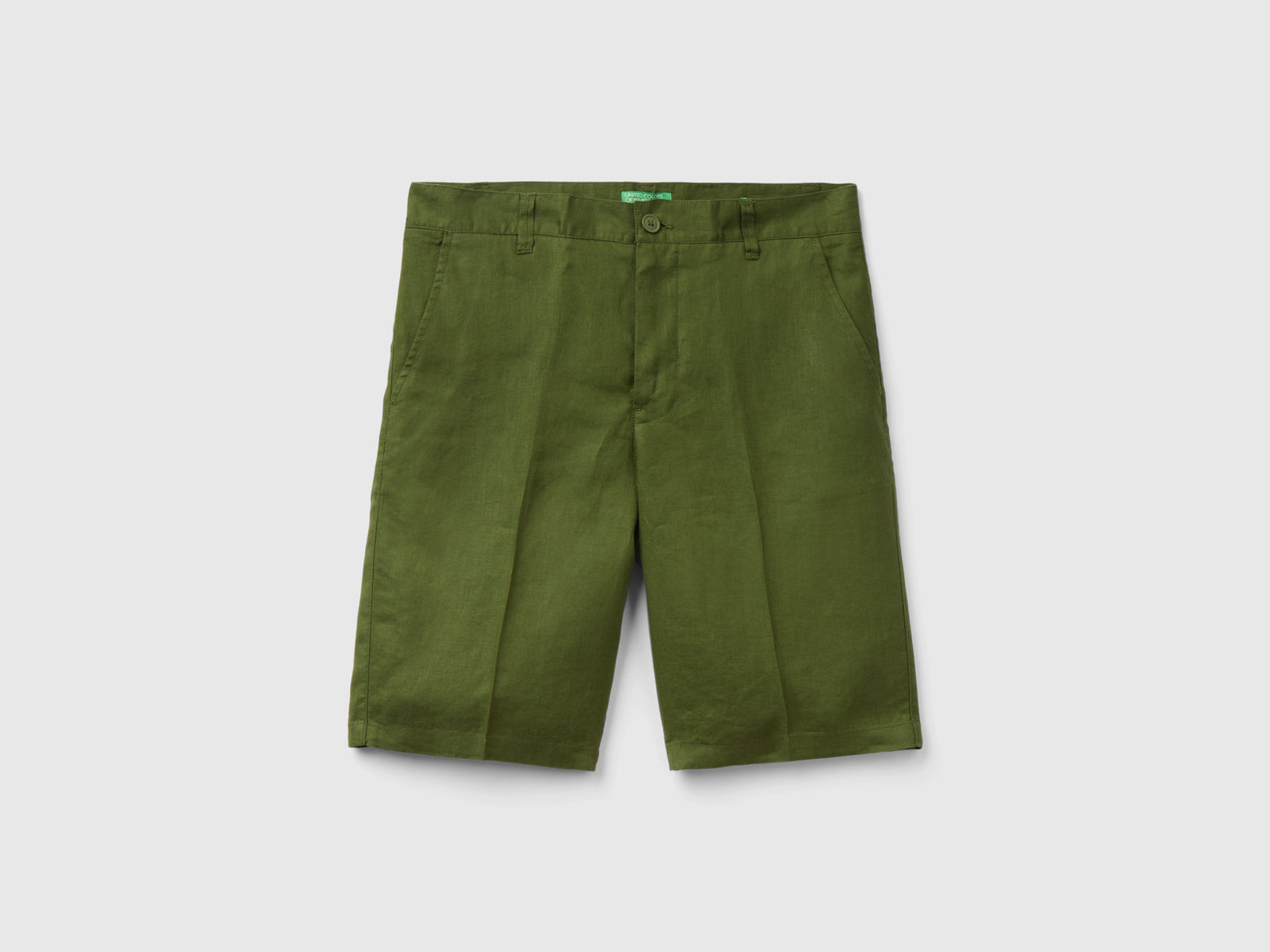 Bermuda in puro lino da uomo verde militare | Benetton Outlet