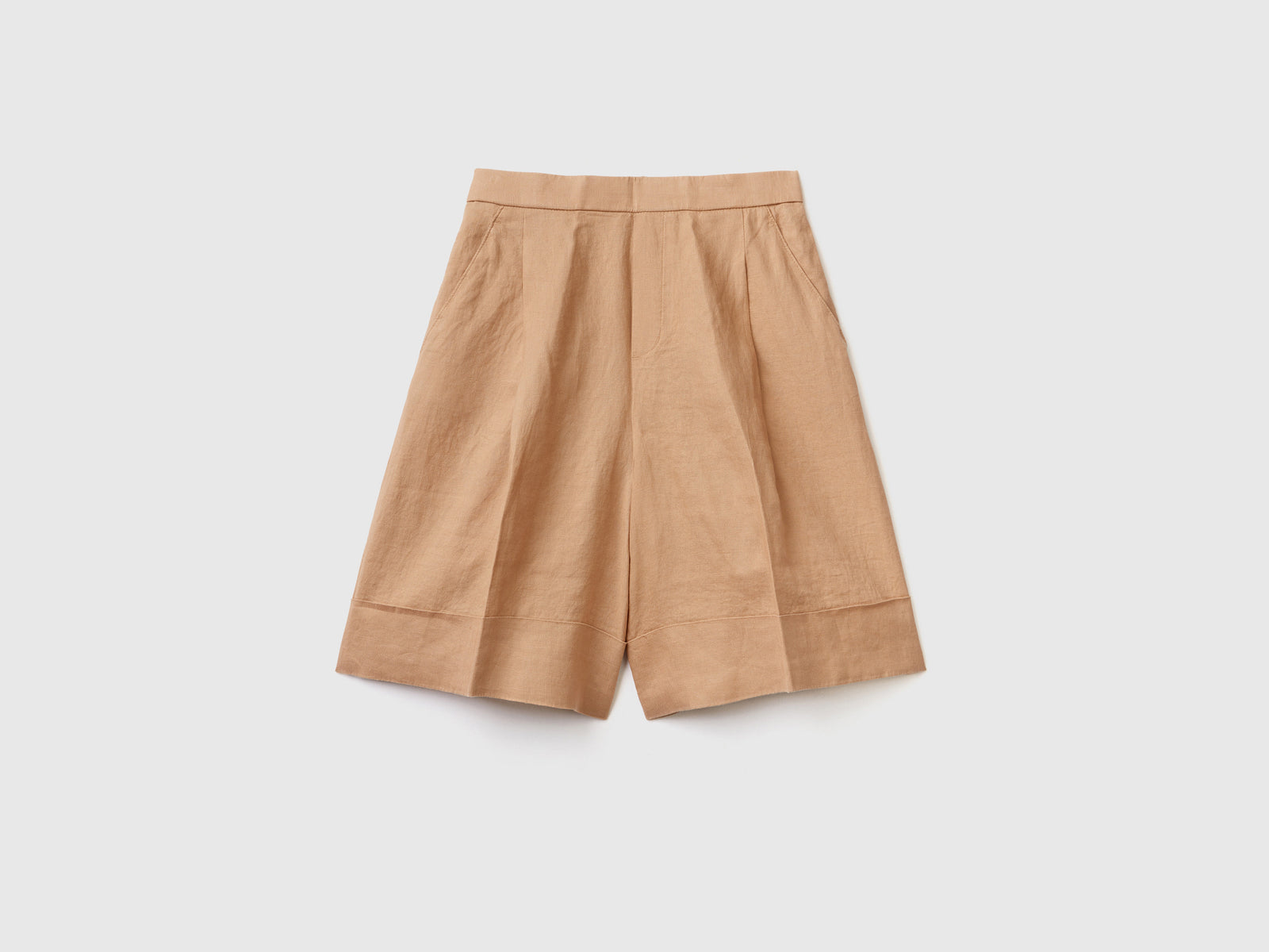 Bermuda 100% lino con risvolto da donna beige | Benetton Outlet