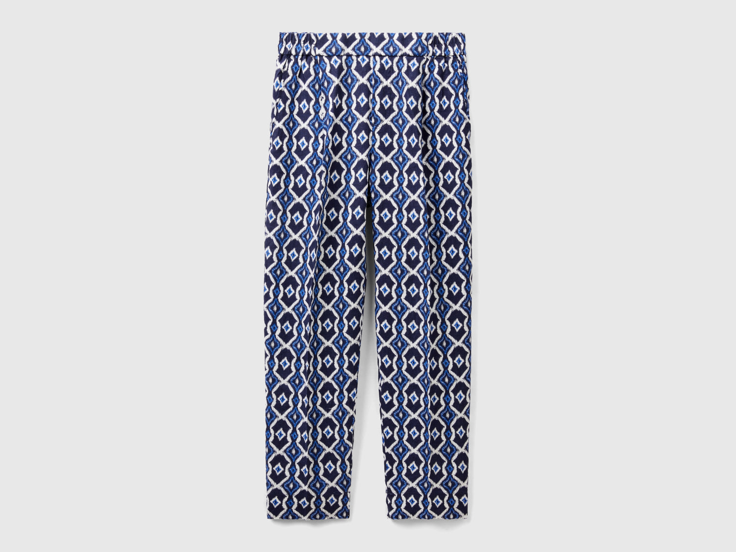 Pantaloni in lino stampato da donna blu scuro | Benetton Outlet