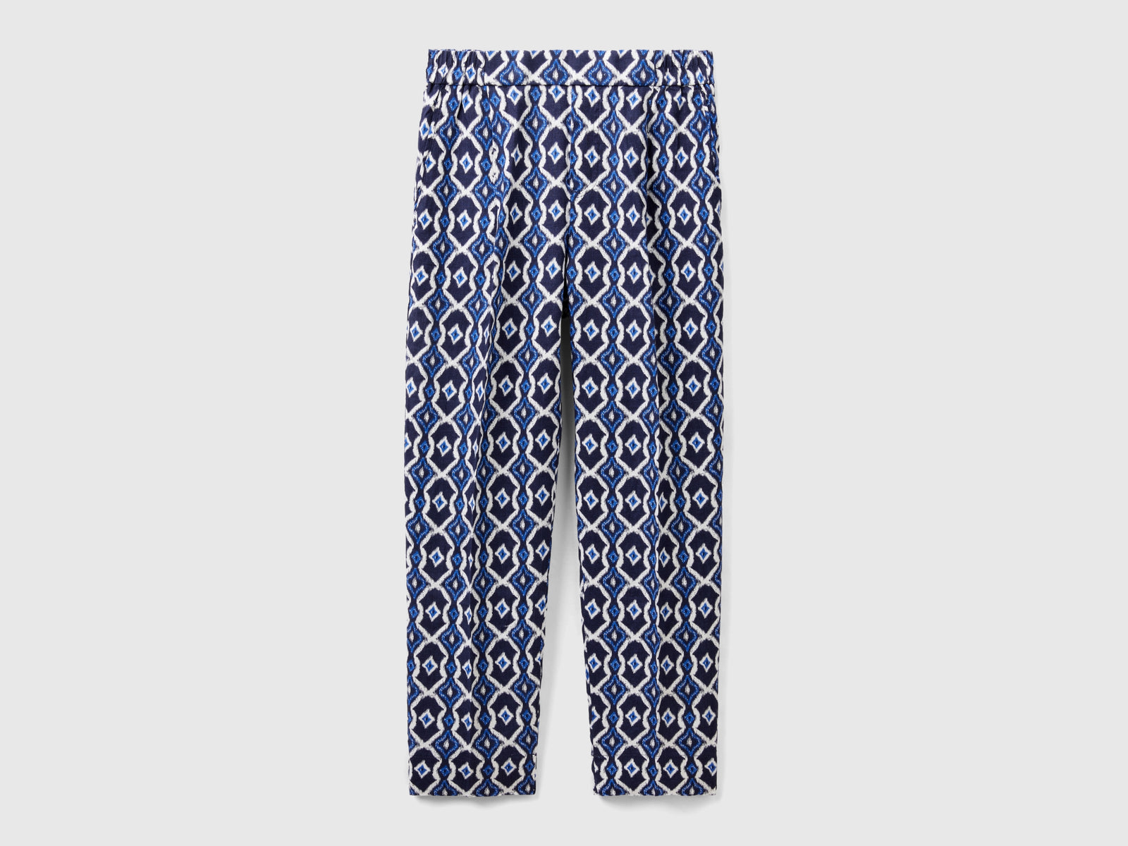 Pantaloni in lino stampato da donna blu scuro | Benetton Outlet