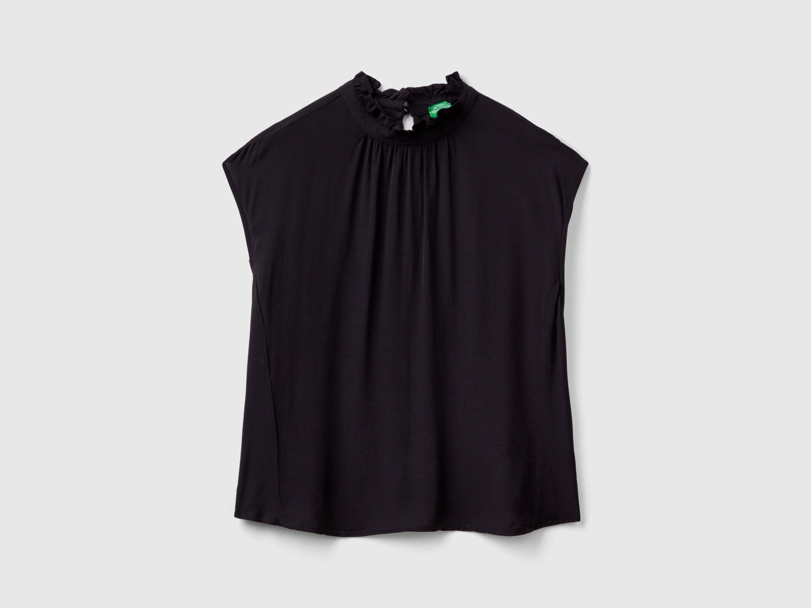 Blusa con rouches sul collo da donna nero | Benetton Outlet