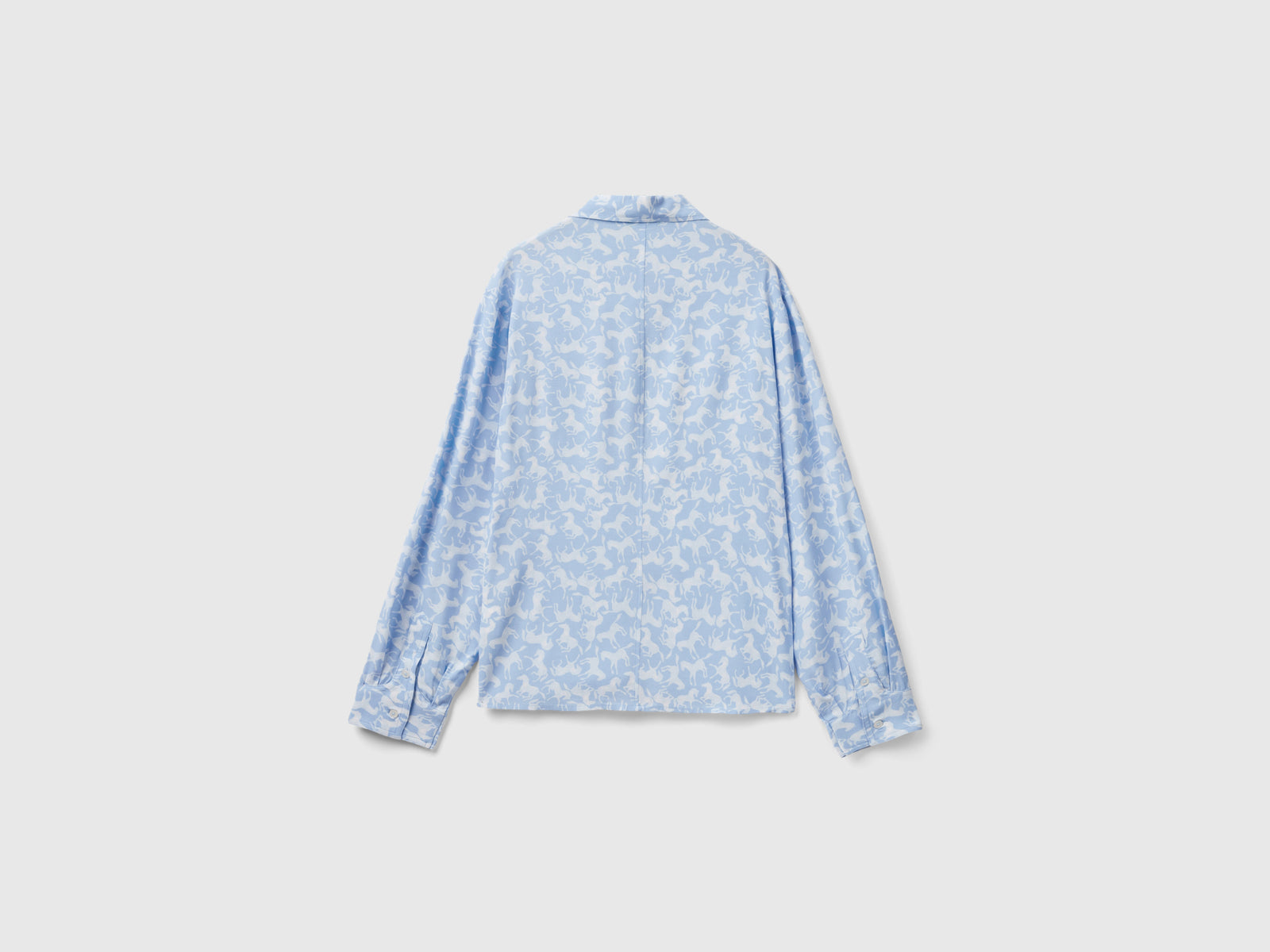 Camicia con stampa cavalli da donna celeste 2 | Benetton Outlet
