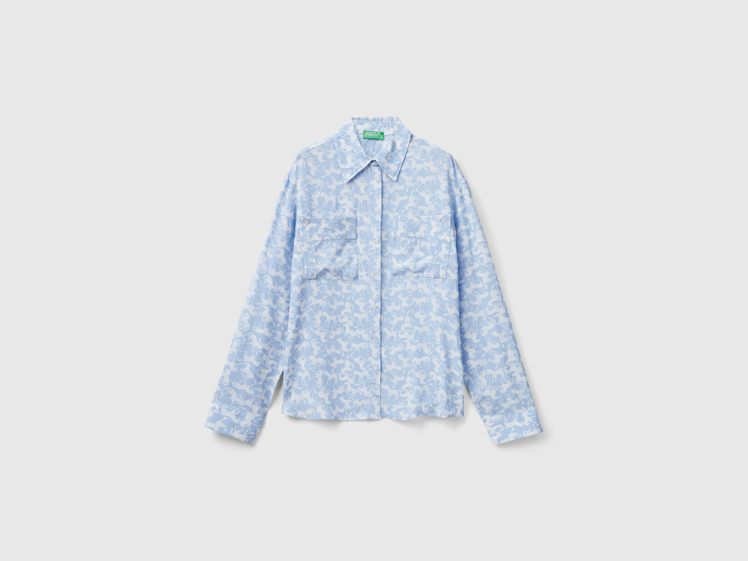 Camicia con stampa cavalli da donna celeste | Benetton Outlet