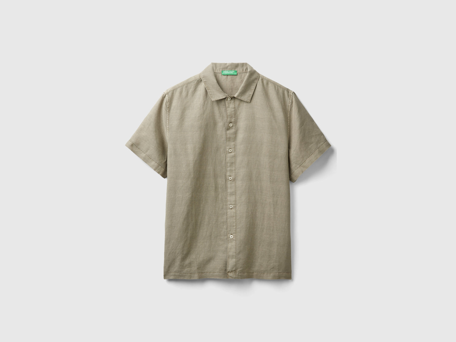 Camicia manica corta in misto lino da uomo beige | Benetton Outlet