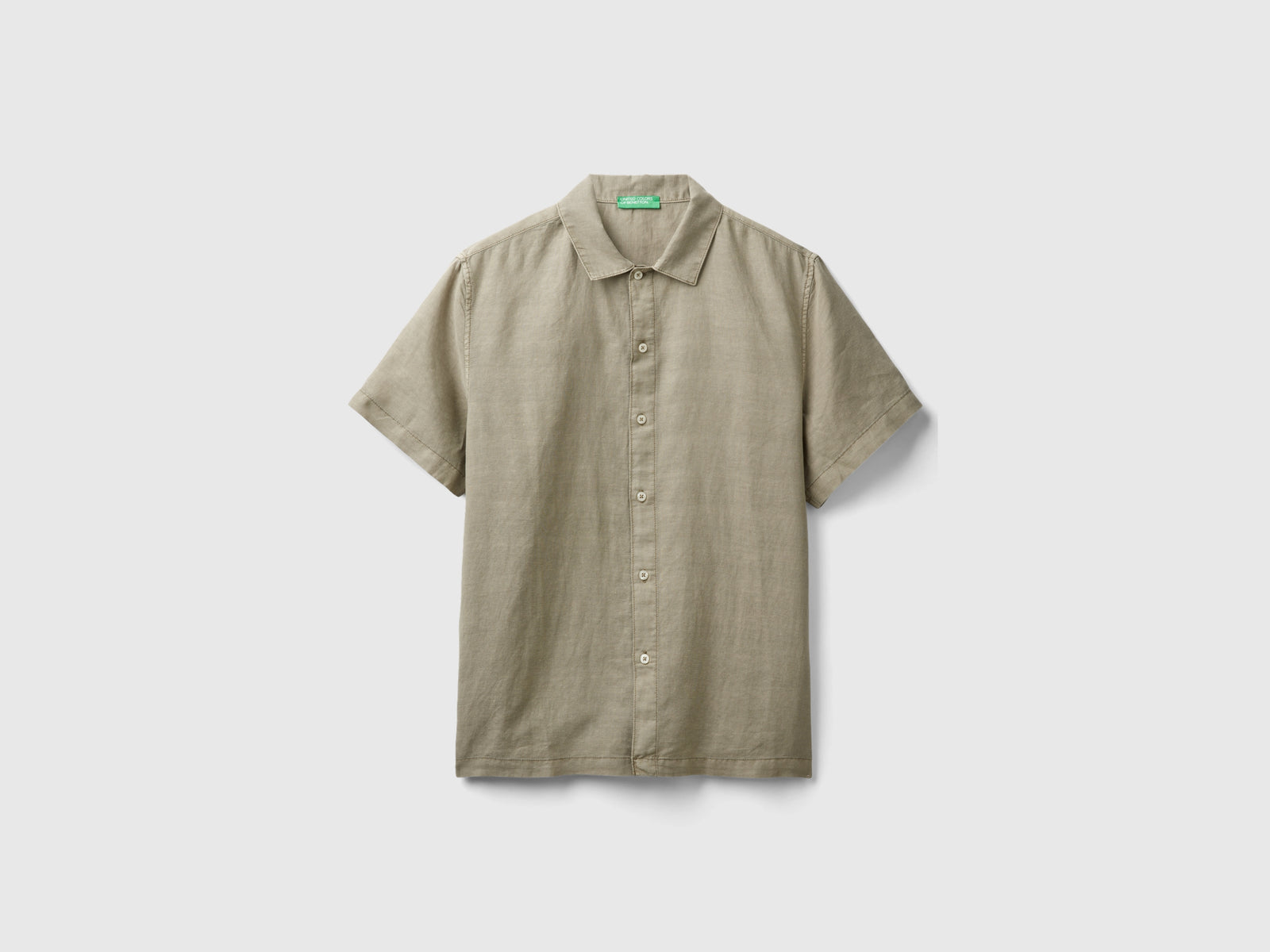 Camicia manica corta in misto lino da uomo beige | Benetton Outlet